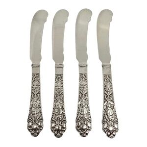 Set of 4 Gorham Medici Old Sterling Silver Flat Handle Spreaders 6.5" Mono 18821